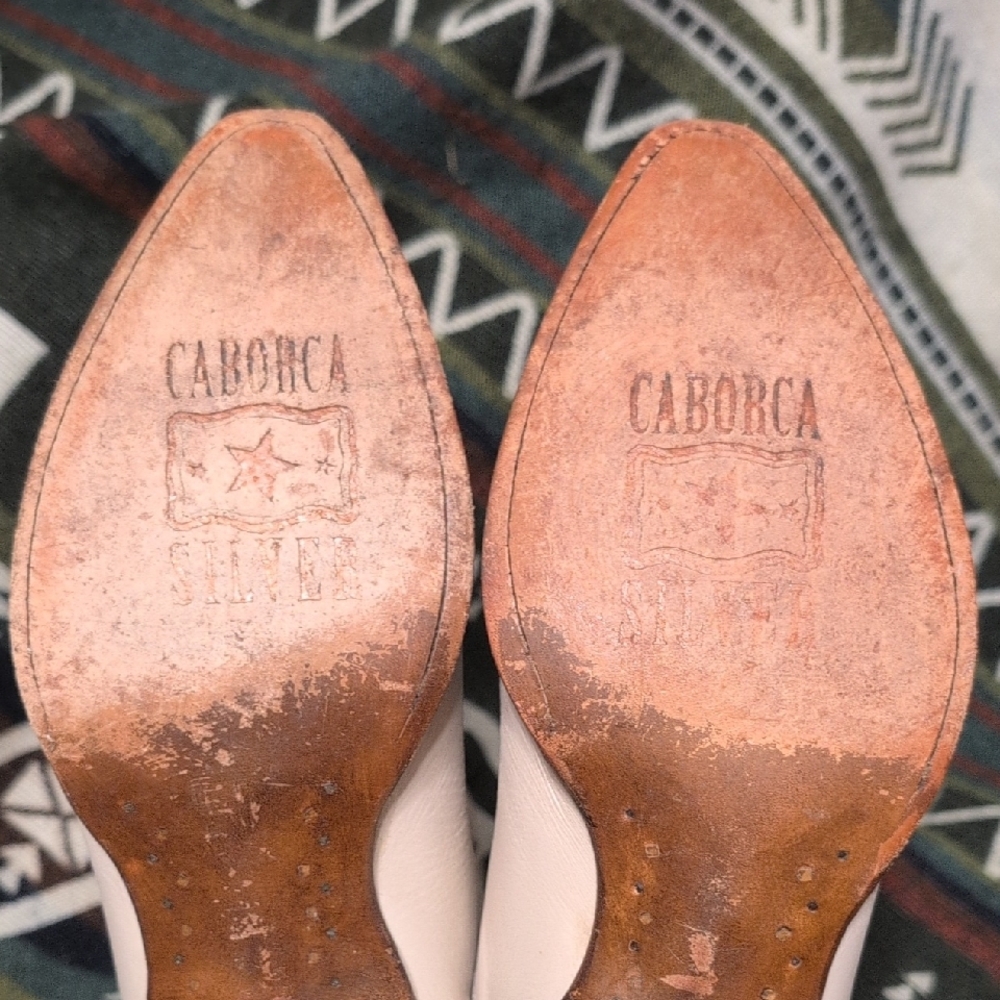 Caborca Silver White Leather Western Boots - Picture 3 of 4